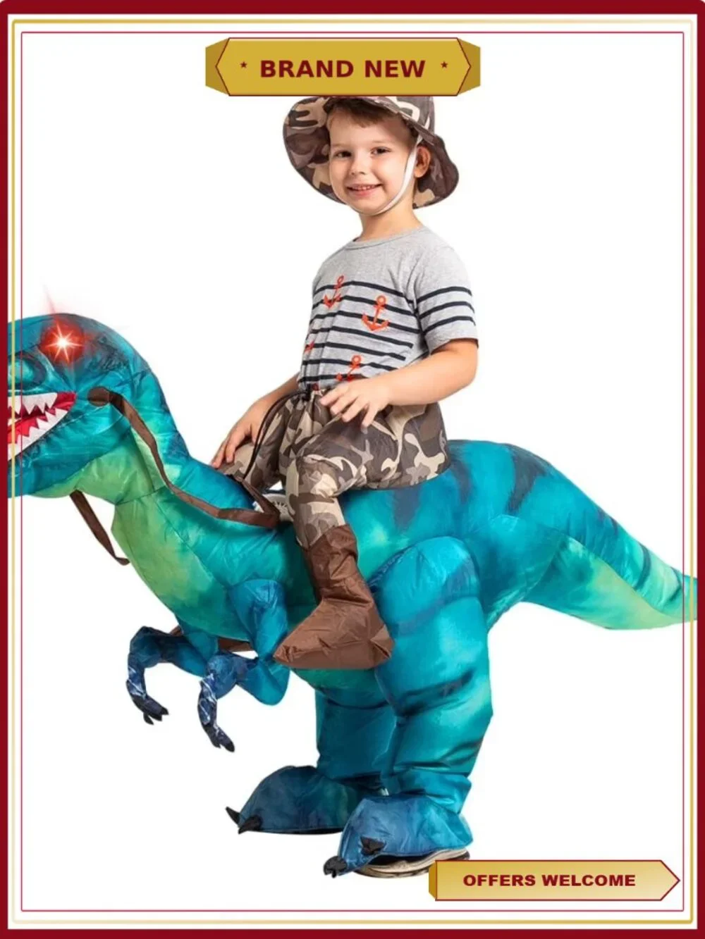 GOOSH Kids Inflatable Dinosaur Costume 55in Halloween Blow Up Suit